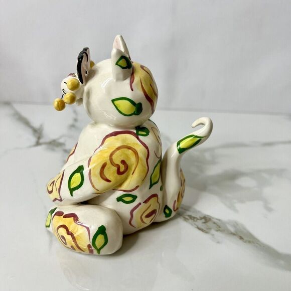 Lacombe WhimsiClay Heart Eye Floral Sitting Cat Figurine - Picture 6 of 10